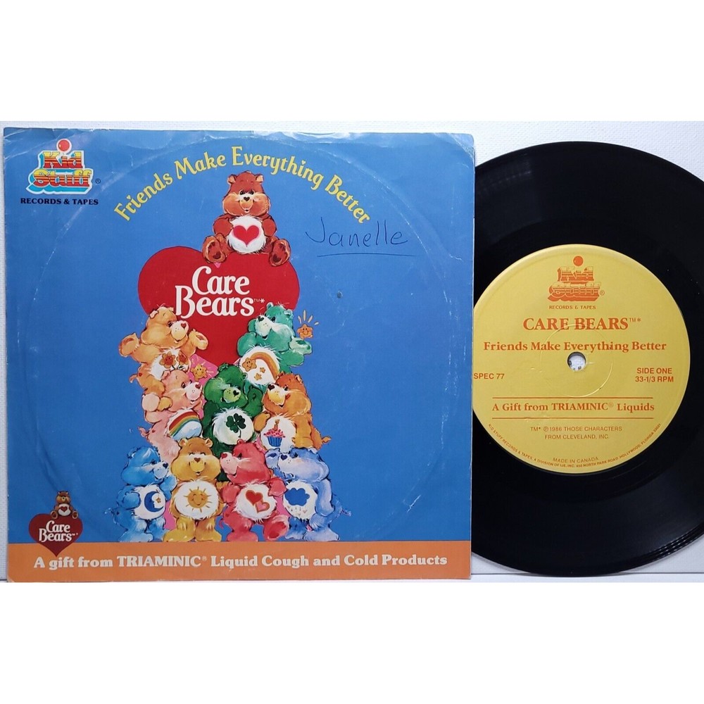 Care Bears ~ Vinyl 7" 33rpm ~ Friends Make Everything Better on Kid Stuff VG/M-